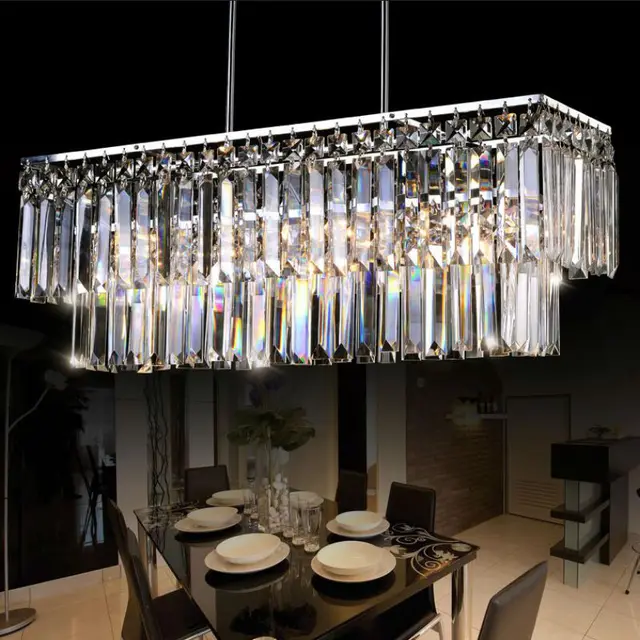 Luxury Crystal Rectangular Pendant Light Led E14 Er Lamp Luxury Crystal Rectangular Pendant Light Led E14 Er Lamp Chrome Lamparas Colgantes Comedor Luminaire For
