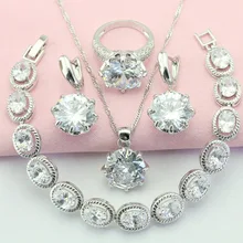 ASHLEY модный и милый белый камень Серебряный цвет Ювелирные наборы для женщин серьги браслет кулон ожерелье кольцо подарочная коробка