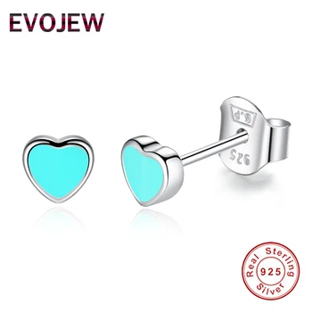 

EVOJEW 925 Sterling Silver Earring Blue/Pink Enamel Love Heart Stud Earrings For Kids Wedding Party Jewelry Valentines Gifts