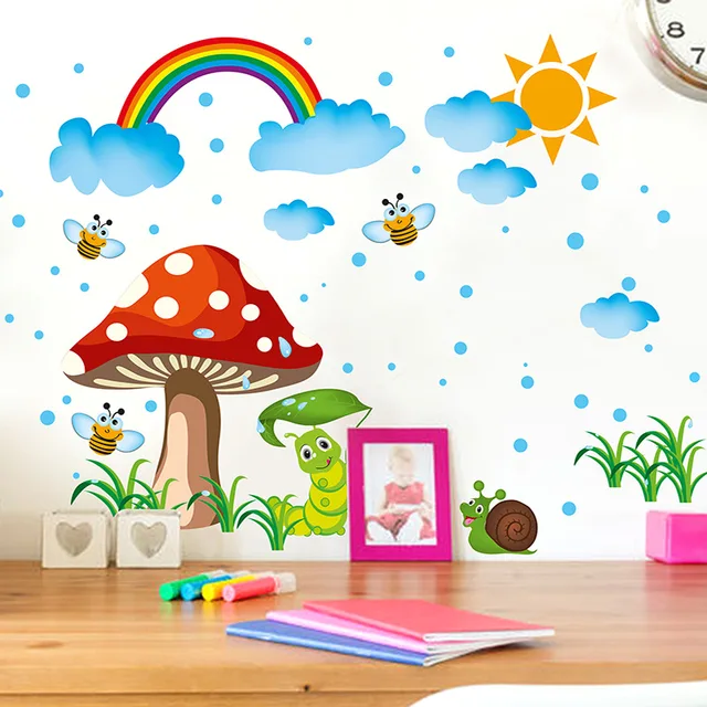 DIY Baby Room Cute Mushroom Clouds Rainbow Vinyl Wall