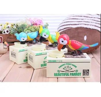 

96pcs/lot 2015 Cute Cartoon Automated Parrot eating Coin Bank Piggy Bank Money Saving Box Children's Gifts for Christmas