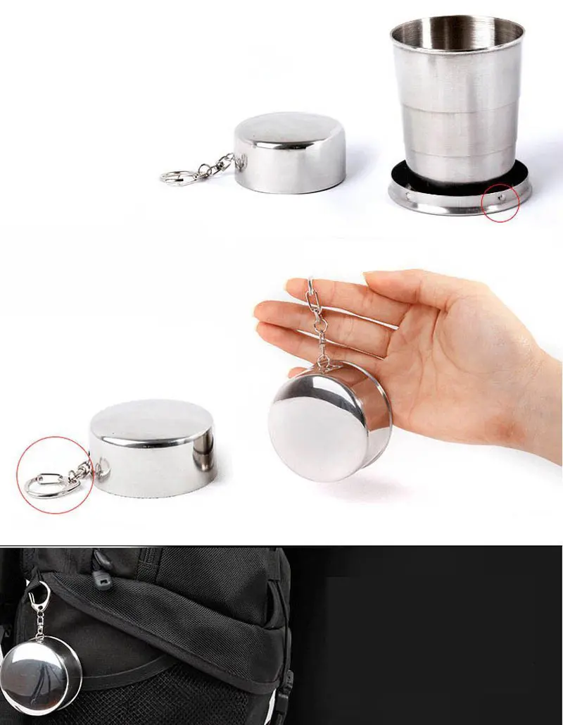 Mini Stainless Steel Portable Outdoor Travel Camping Folding Collapsible Cup Telescopic Mug With Keychain 75Ml 150Ml 240Ml (9)