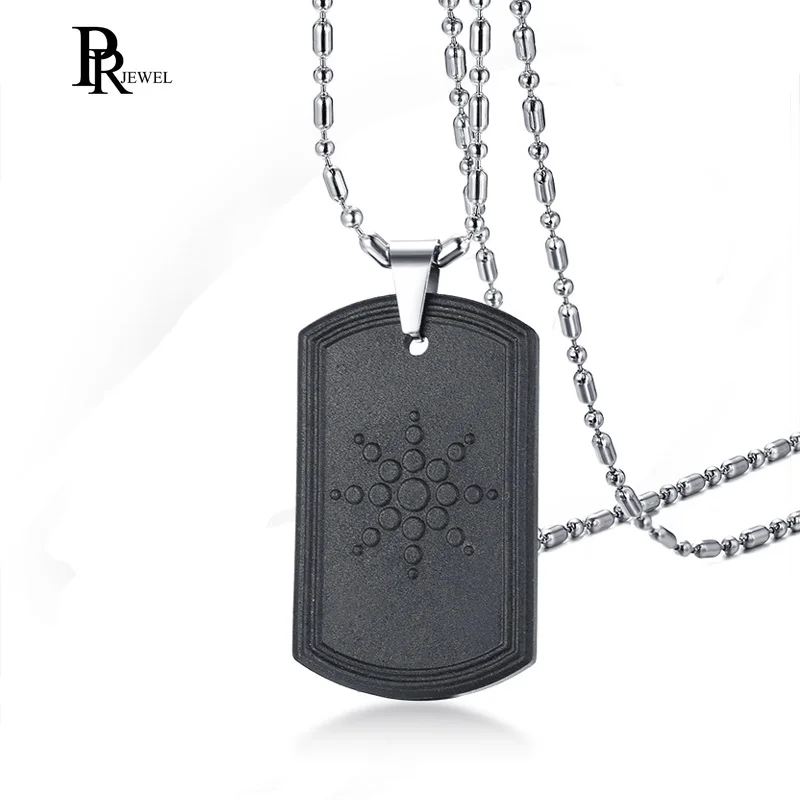 

Stainless Steel Hematite Dog Tag Volcanic Lava Round Bio Scalar Energy Quantum Pendant Necklace with Free Chain