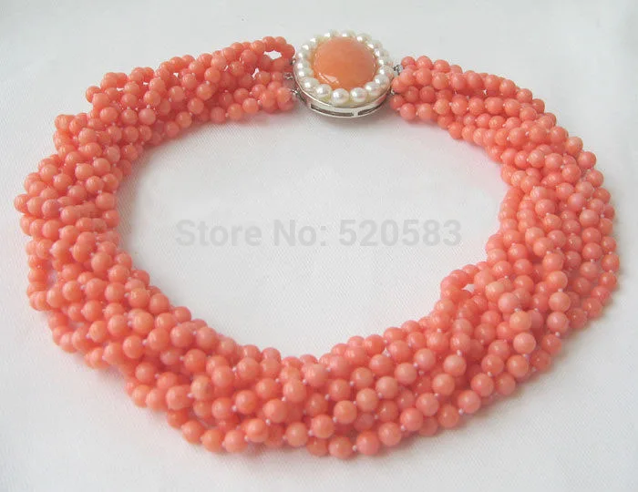 

Beautiful 17" 10row 6mm natural pink coral necklace