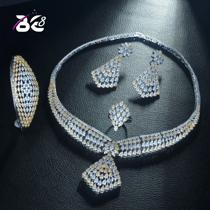 

Be 8 Luxury Big 4pc Jewelry Set With Cubic Zirconia Party Wedding Saudi Arabic Dubai Necklace&Earring&Bangle&Ring Sets S312