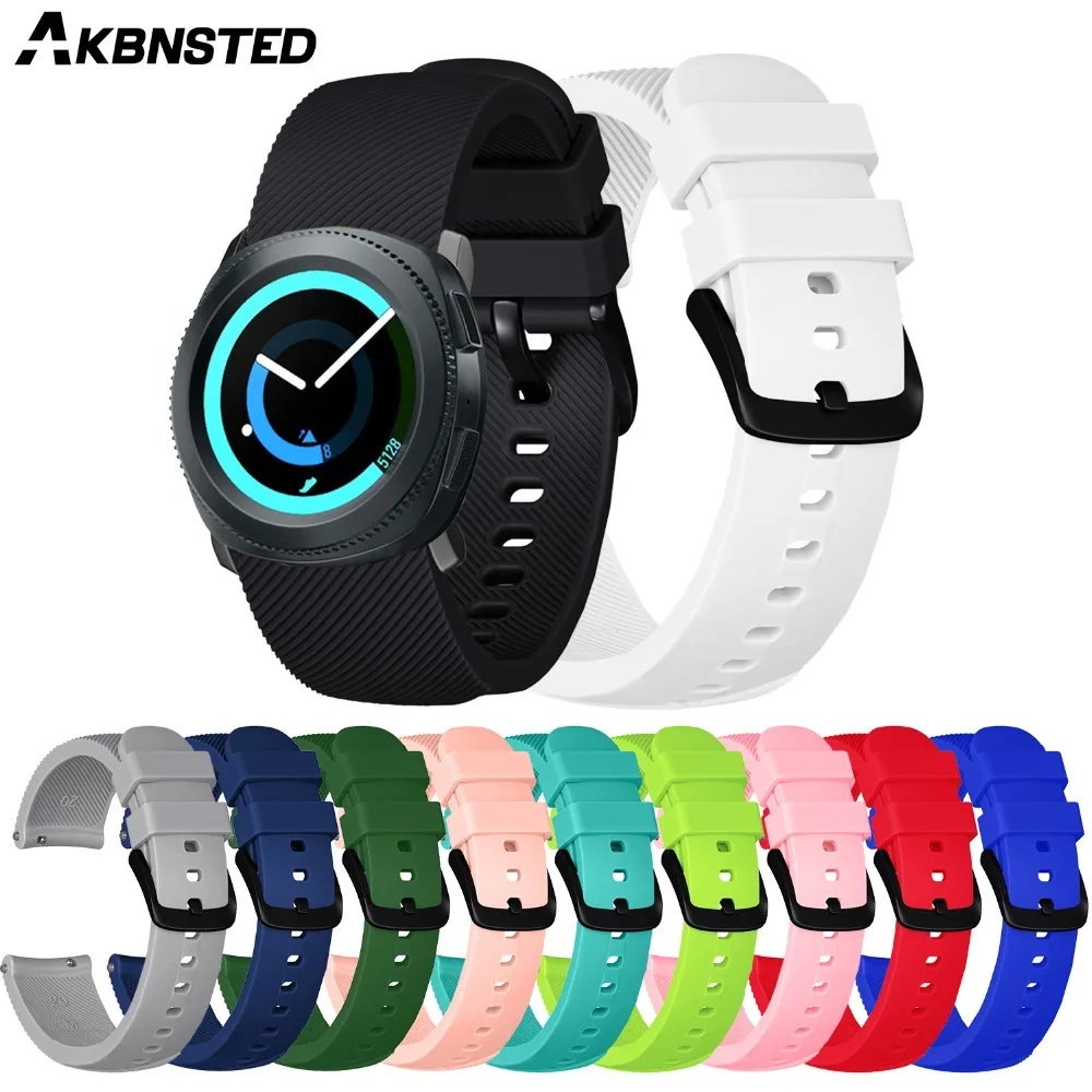 

AKBNSTED 20mm Soft Silicone Sport Strap For Samsung Gear Sport Metal Buckle Band SmartWatch band For Huami Amazfit Bip Youth
