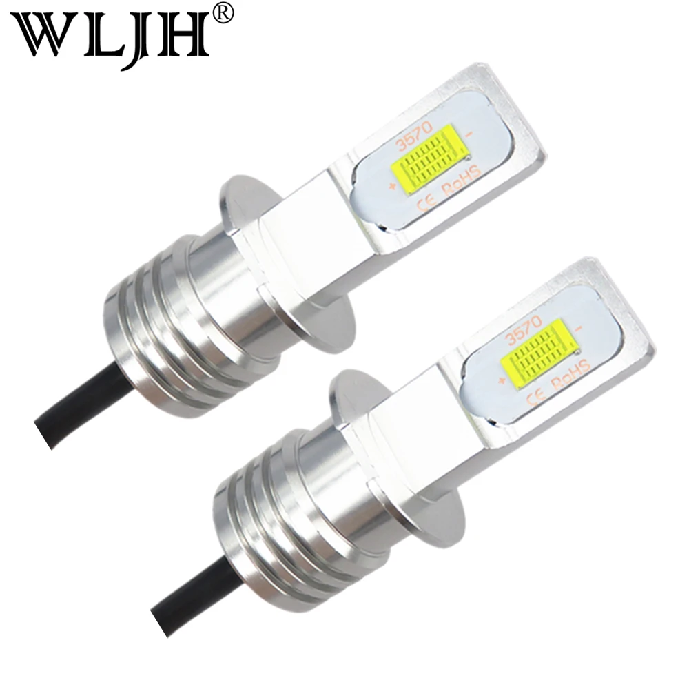 

WLJH 2x 6000K White 12V-24V High Power 3570 CSP SMD H3 LED Replacement Bulb For Car Fog Light Daytime Running Lighting DRL Lamps