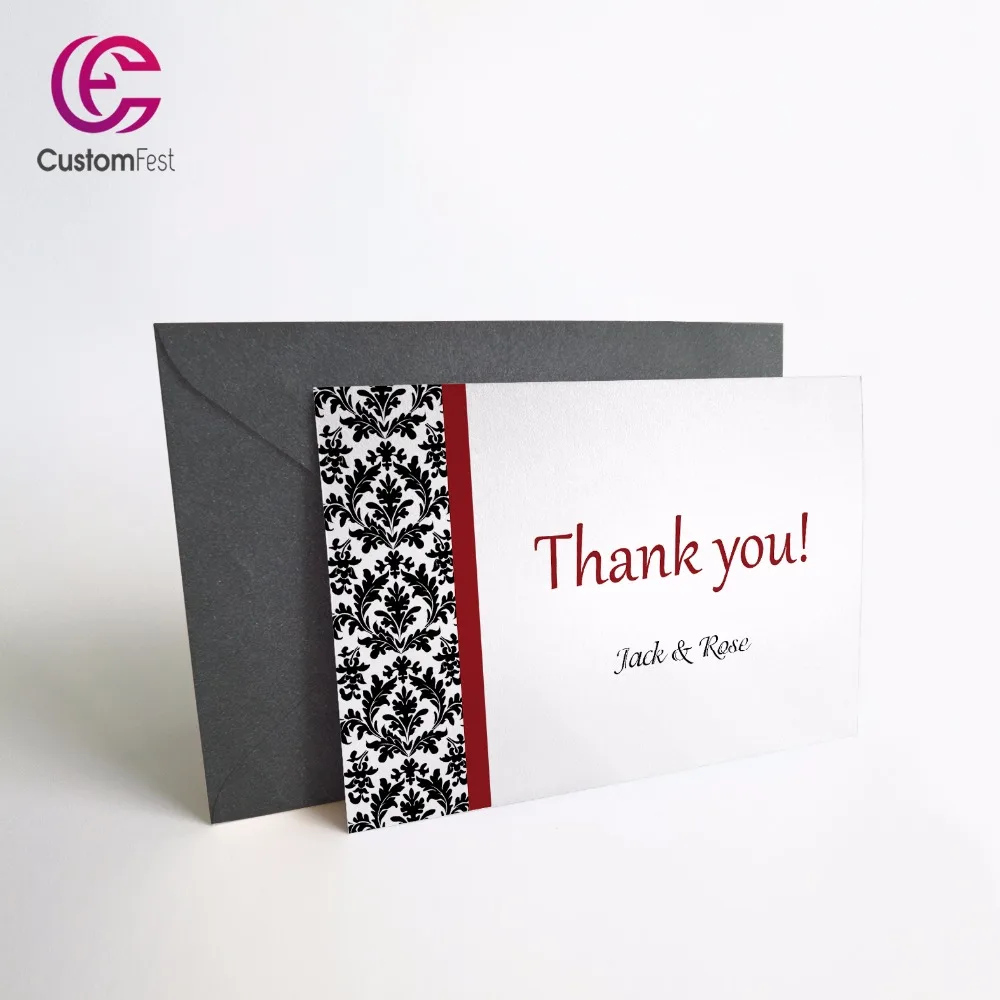 

50pcs/lot Personalized Thank you card or save the date card with free envelop Damask style whole set available GXK010