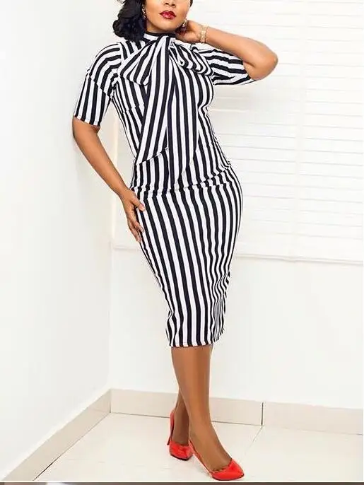 Clocolor винтажное платье весна осень ретро Pin Up Bodycon Офисная Женская одежда рабочая бабочка размера плюс карандаш миди платье в полоску