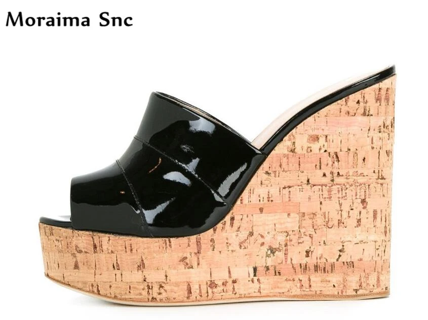 

Moraima Snc high platform wedges fashion female Slippers open toe PU leather muffins high heel sexy casual shoes