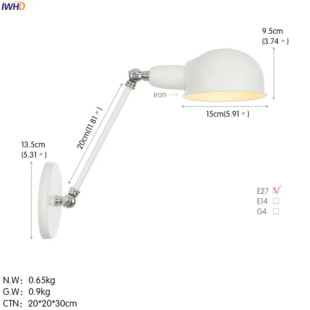 IWHD Лофт промышленный Ретро крепеж для настенных светильников ванная комната спальня рядом с лампой винтажный настенный светильник светодиодный светильник - Цвет абажура: White