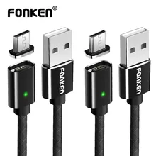 FONKEN Micro USB кабель Магнитный кабель для быстрой зарядки Max 2.4A светодиодный кабель для зарядки и синхронизации данных мини USB Магнитный кабель для мобильного телефона