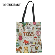 WHEREISART милые маленькие девочки Печать Холст Многоразовые хозяйственные сумки женские складные сумки для хранения продуктов модные повседневные сумки