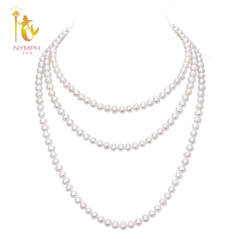 NYMPH long pearl necklace natural real freshwater jewelry 8 9mm near round necklace 150cm for