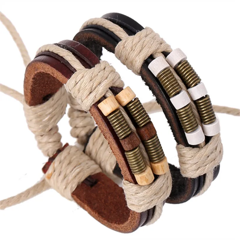 

New Arrival Fashion Handmade Femme Homme Female Vintage Braid Weave Men Genuine Leather Bracelets For Women Jewelry Accessories