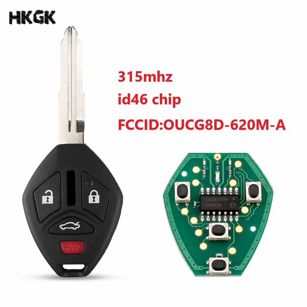 

Uncut Blade Key 3 button Remote Transponder Chip ID46 OUCG8D-620M-A 313.8Mhz For Mitsubishi Galant Eclipse 2007 2008 2009 2010
