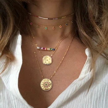 2019 gorgeous stunning luxury women girl multi layer chain gold color coin geometric choker statement fashion collar necklaces