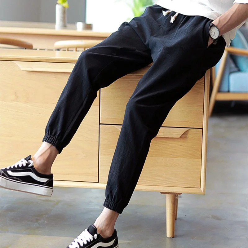 black linen joggers