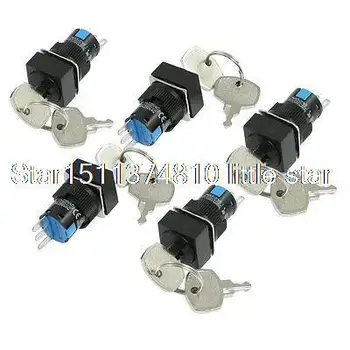 

5 Pcs Panel Mount SPDT 2 Position Square Key Lock Push Button Switch AC 250V 5A