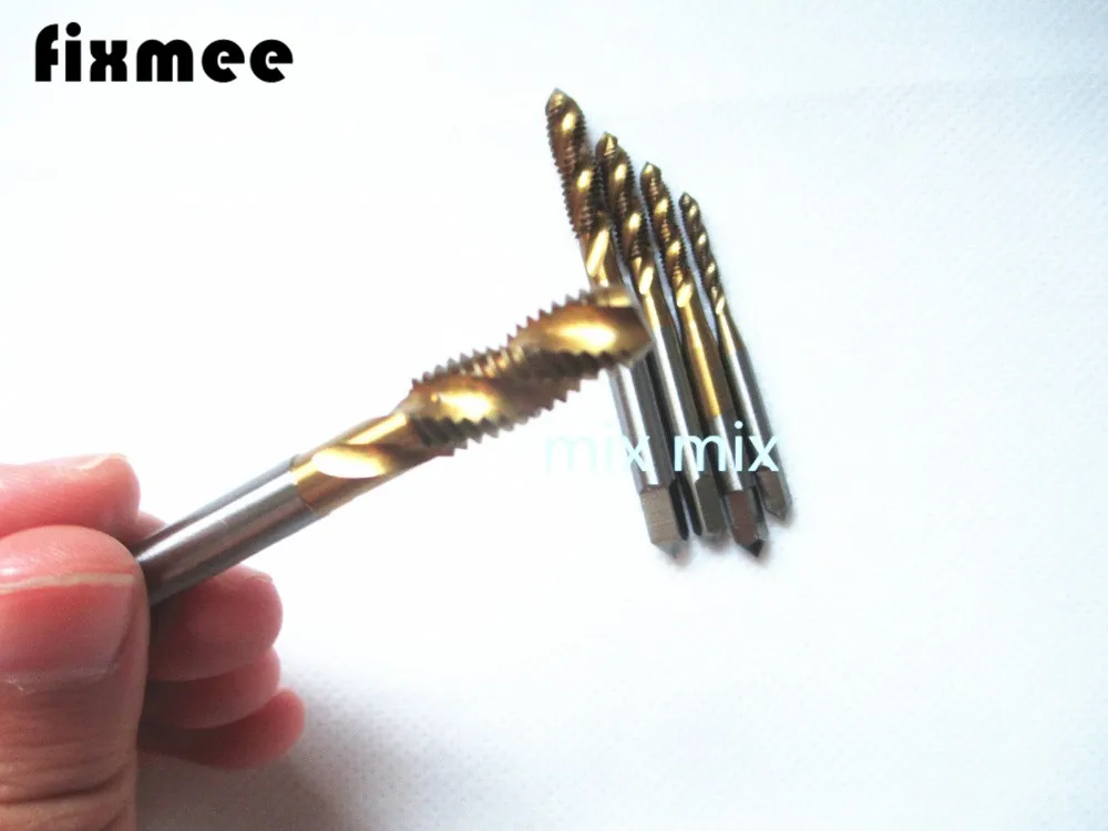 

High Quality 5pcs HSS Titanium Machine Hand Tap Spiral Point Plug Handle Taps Die Set Thread 3 Flute M3 M4 M5 M6 M8