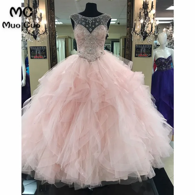 Pink Beaded Prom Dresses 2018