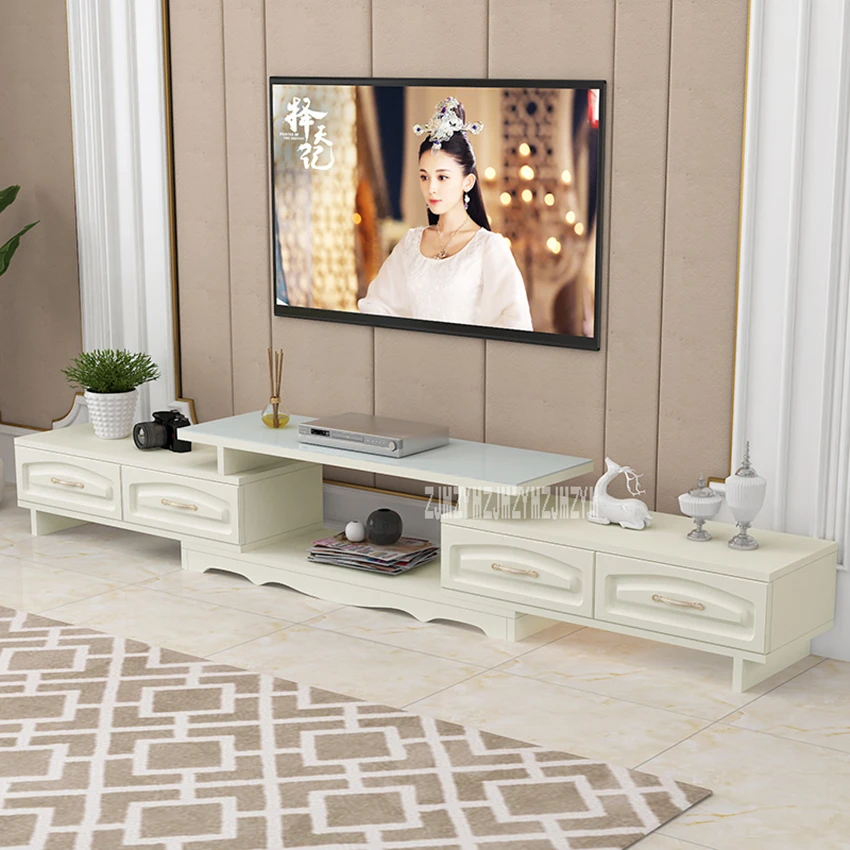 buy DSG188 Modern Environmentally Friendly Solid Wood TV Cabinet Living Room Scalable TV Stand Bedroom Toughened Glass TV Bench