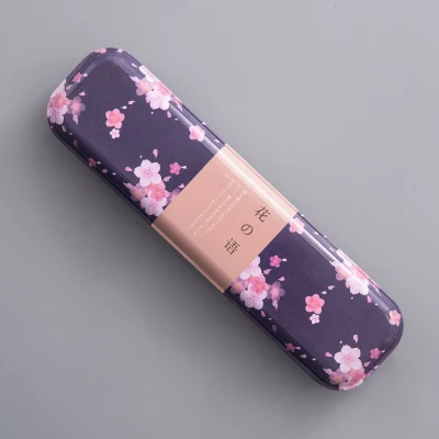 JIANWU/Minimalism iron Tinplate creative stationery box tin pencil box Cartoon pencil case school student gifts - Цвет: flower black