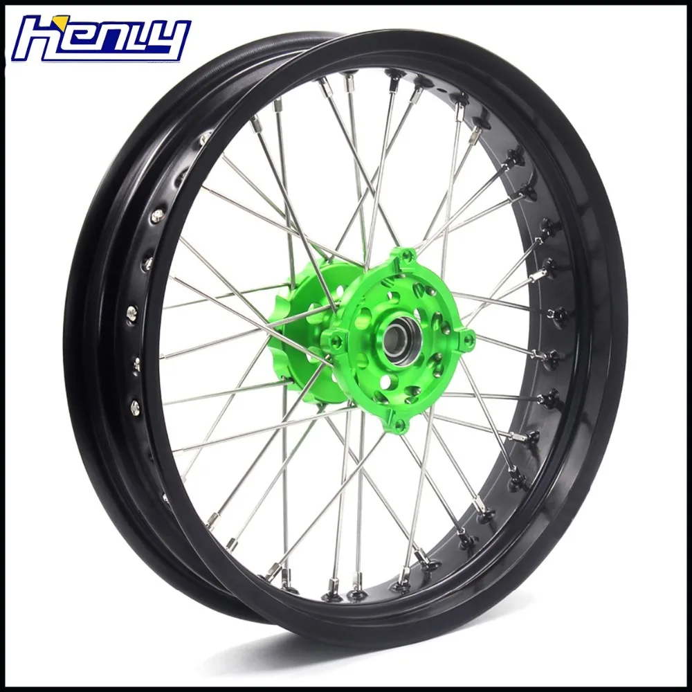 3,5/5,0 супермото колеса диски набор для KAWASAKI KX125 KX250 2006-2007 Supermotard зеленый ЧПУ концентраторы