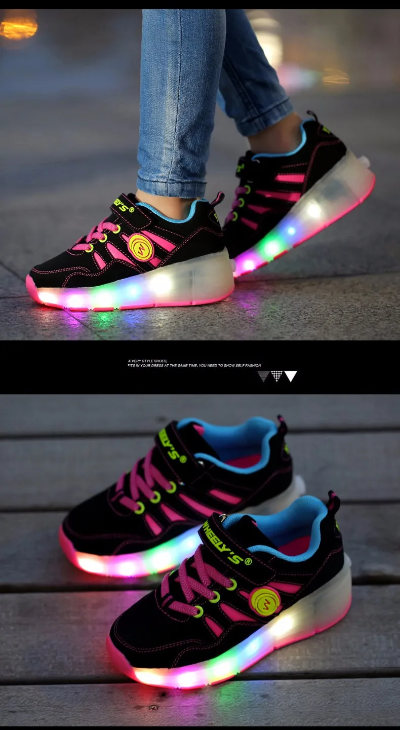 High Quality Cheap Boys LED Sneakers With Wheels Kids Light Up Shoes Girls Roller Skates tenis de rodinha7