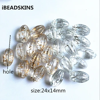 

New arrival!24x14mm 160pcs/lot clear with gold/silver wire drawing effec Long pumpkin shape beads (Design as shown)#4006