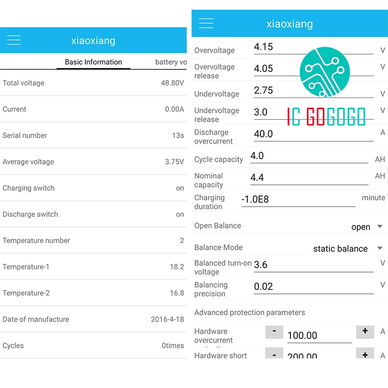 15S Li-ion Lifepo4 Lithium Battery Protection Board Bluetooth APP UART 485 Communication Monitor 48V 60V Smart BMS 30A 40A 60A