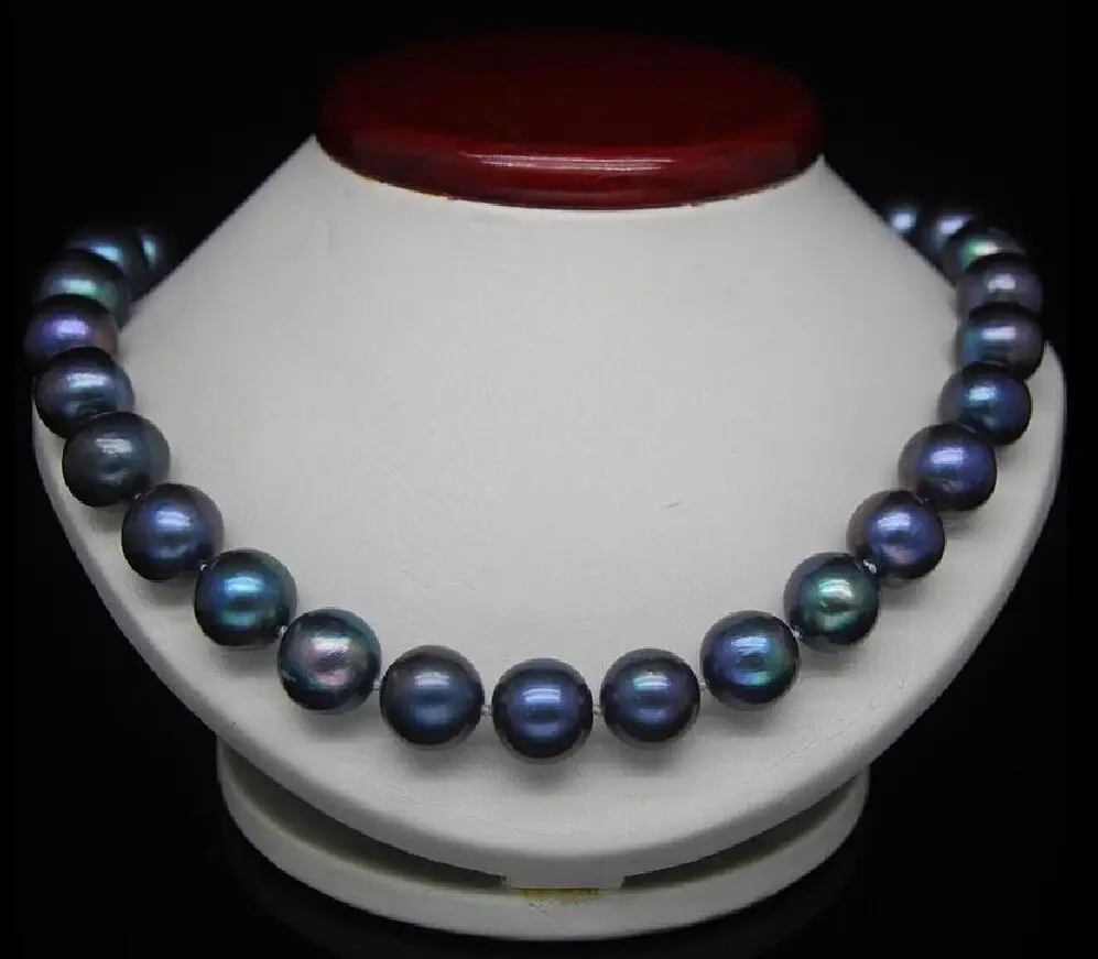 

CHARMING 18" 10-11MM TAHITIAN BLACK BLUE NATURAL PEARL NECKLACE