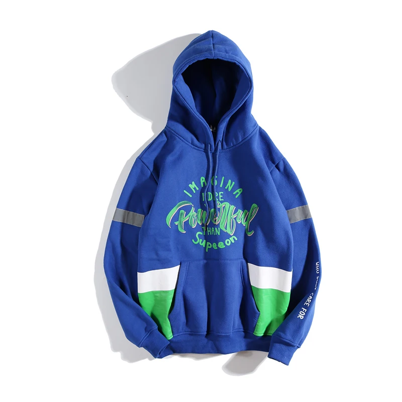 YouthCodes 3M Reflective Hoodies Men Cotton Leaf Weed Hip Hop Navy Blue Printing Streetwear Justin Bieber Sweatshirt Men Winter