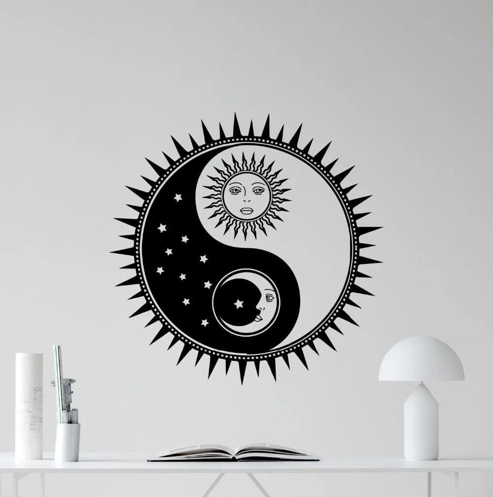 Sun And Moon Yin Yang Wall Decal Sun Stars Vinyl Sticker Sunshine Wall Decor Wall Art Kids Teen
