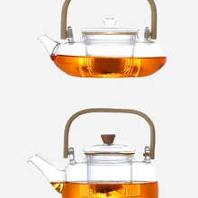 Glass-Pot Teapot Coffee-Pot Wood-Handle BUILT-IN-GLASS-FILTER Large Bamboo The Heat-Resistant