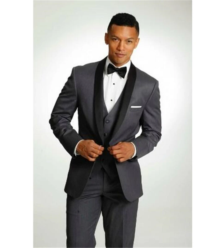 

Grey Shawl Lapel 3 PCs (Jacket+Pants+Vest+tie) Men Suits Wedding Suits for Men Groom Tuxedos Business Formal Suit Custom Made