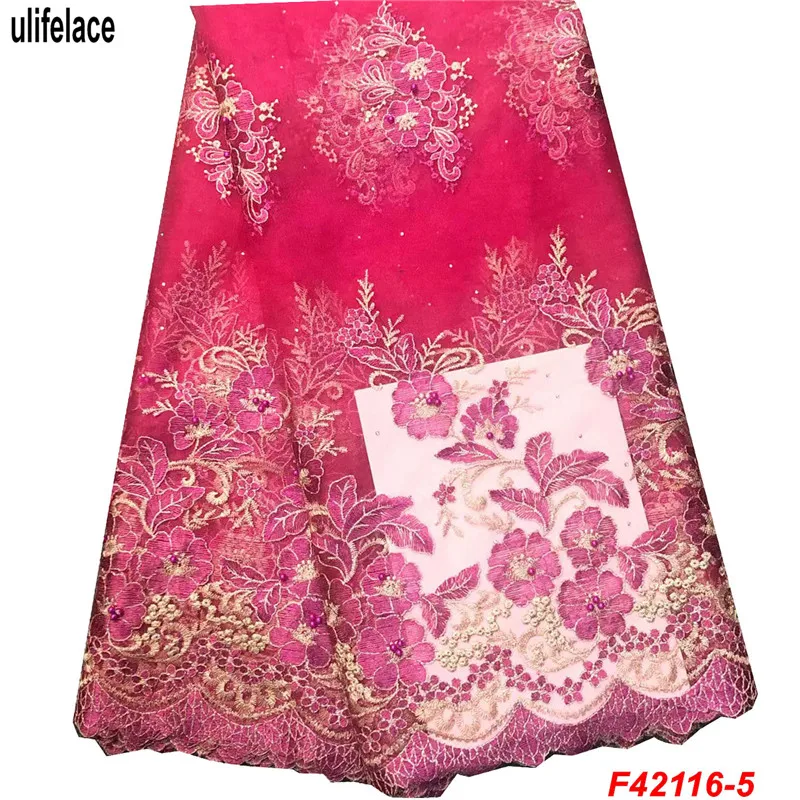 

2019 Whloesale price Nigerian Lace Fabrics With Beaded Lace Hot Selling Africa Lace For Women Party Dress Fabrics F4-2116