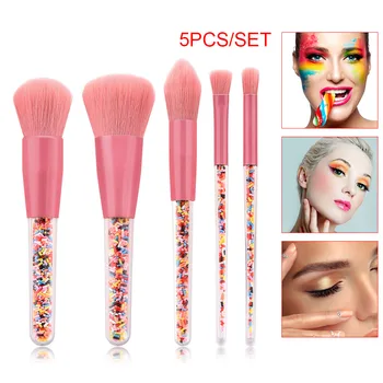 

5 Pcs Makeup Brush Kit Eyeshadow Blush Brushes Makeup Set Colored Candy Handle Pink Hair Facial Makeup Brush Set