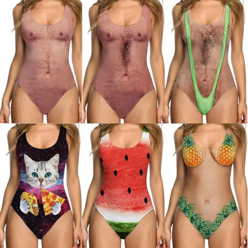 

Funny Swimsuit Sleeveless O-Neck One Piece Hairy Sexy Woman Swimwear Bathing Bikini