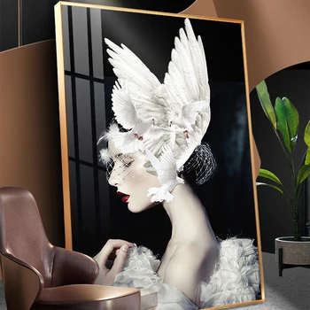 

WANGART Canvas Art Poster and Print Wall Art Pictures Fashion Woman butterfly Oil Painting Modern Home Canvas Art Home Decor
