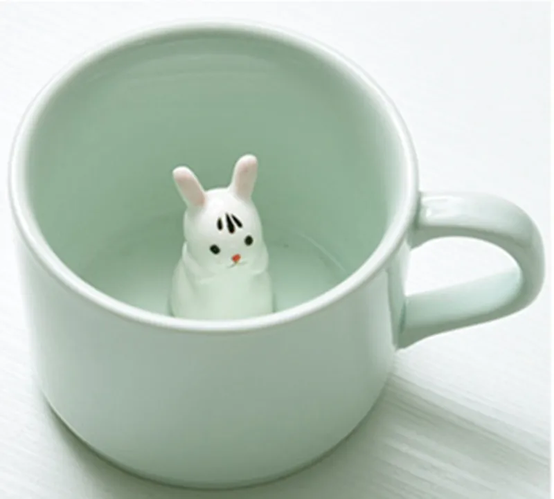 Креативные керамические 3D кружки с животными, милые Мультяшные кофейные кружки, чашки, маленькая емкость, чашка для чая, молока, чашки для домашнего офиса, посуда для напитков, хороший подарок - Цвет: Rabbit