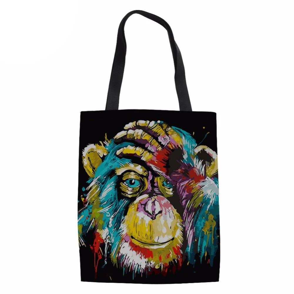 Us 8 18 Off Reusable Grocery Women Tote Bag Eco Foldable Ping Bags Baboon Animal Lion Tiger Canvas Cotton Ecobag In