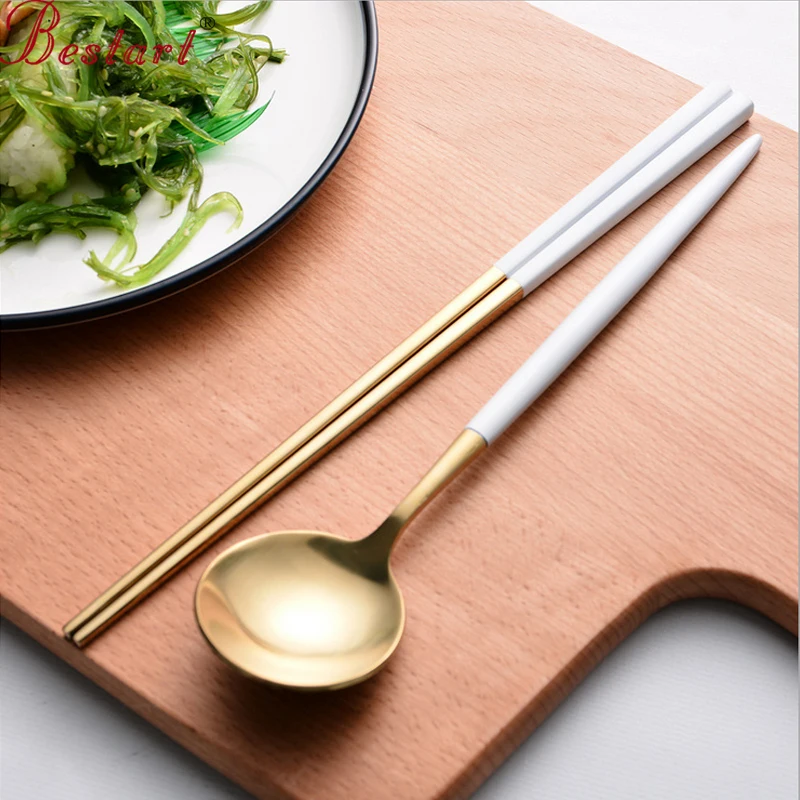 Cupital Style Chopsticks and Spoon Set 18/10 Stainless Steel reusable