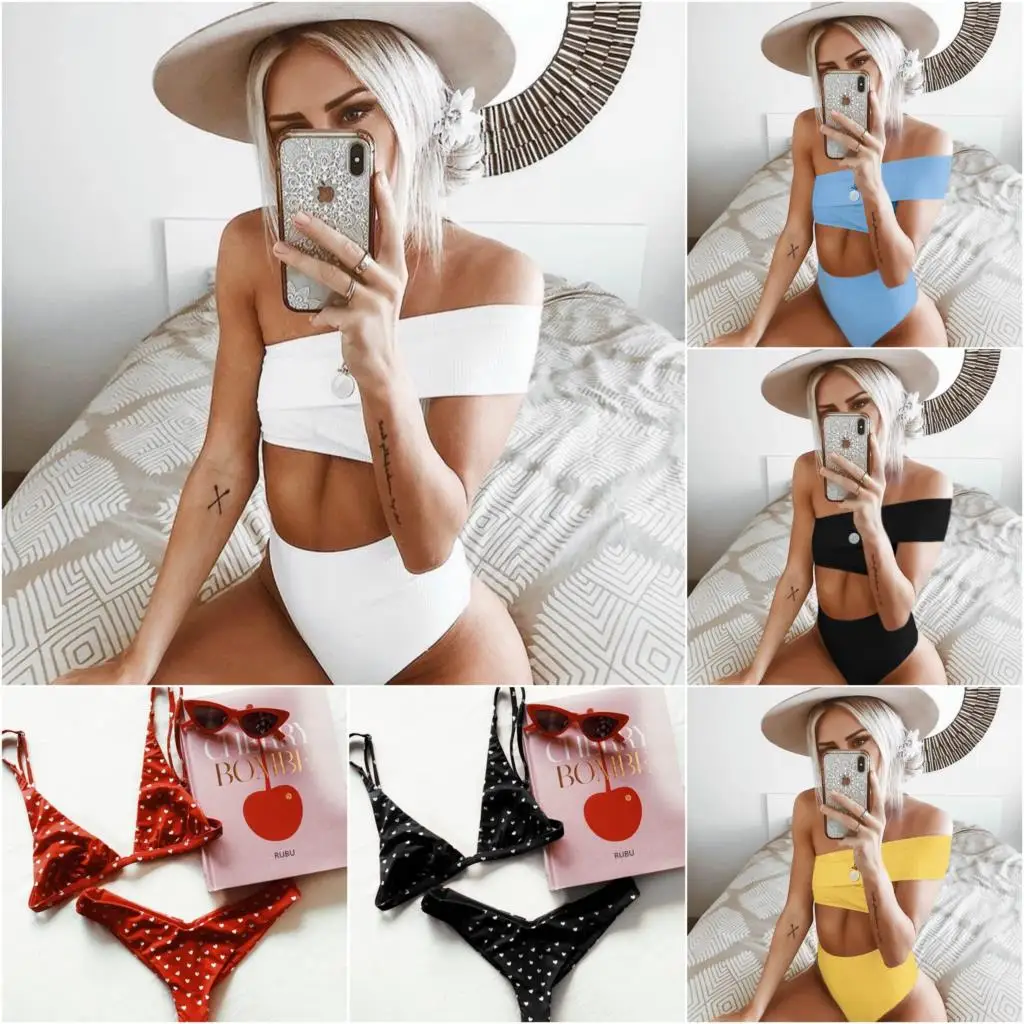 

Swimsuit 2018 Bikini Sexy Women's Swimming Suit One-word Neck Swimwear Women Swimsuits Biquini Brazilian Bikini Set Bikinis