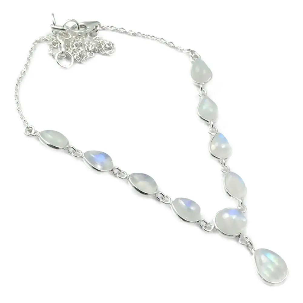 

Genunie Rainbow Moonstone Necklace 925 Sterling Silver, 45 cm, MHBNE0153