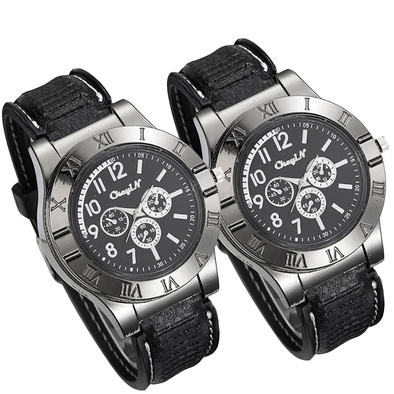 

2Pcs/lot Windproof famless Lighter watch men Electronic Rechargeable USB Cigarette Lighter Electric Sports quartz Wirstwatch 45