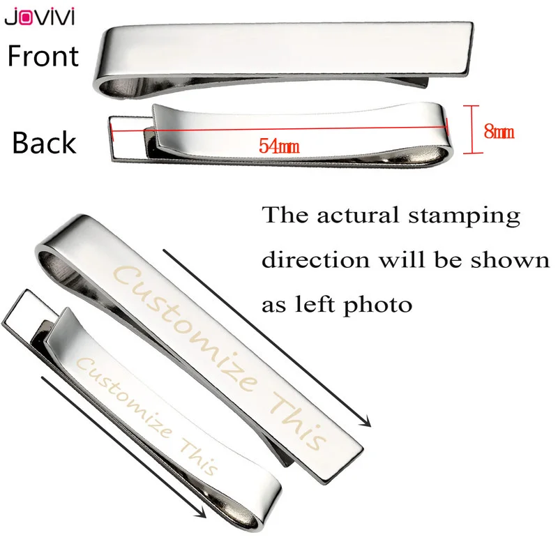 JOVIVI персонализированные пользовательские серебряные зажим для галстука для мужчин подарки индивидуальные Выгравированные запонки зажим для галстука для свадьбы жениха - Окраска металла: 54 mm style 1