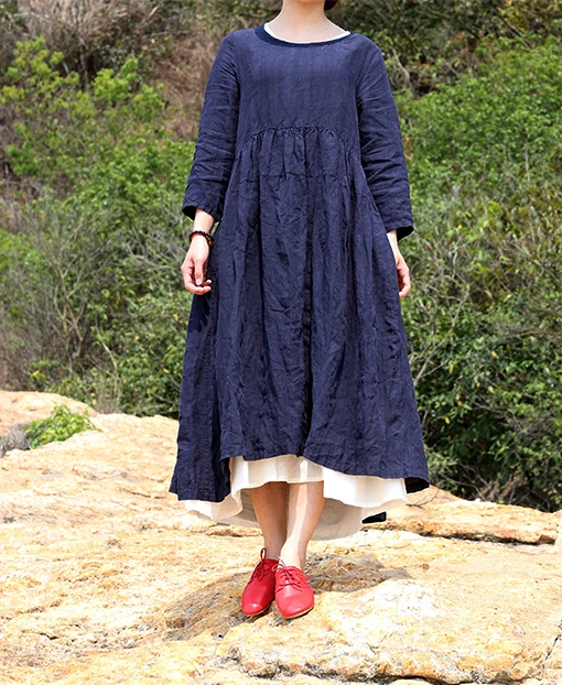 dark blue linen dress