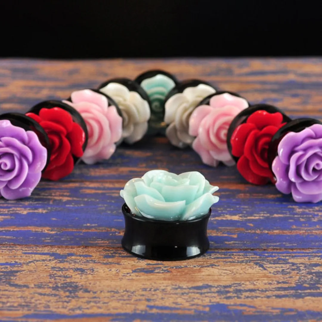 1Pair Rose Acrylic Double Saddle Ear Plugs Fashion r Ear Gauge Plugs Tunnels Stretcher Expander For Women Jewelry 8mm-25mm