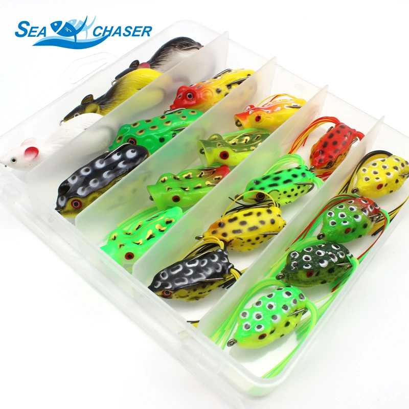 High Quality 18pcs 18colors Topwater Frog and Mouse Hollow Body Soft Fishing Lures Bass Hooks Baits
